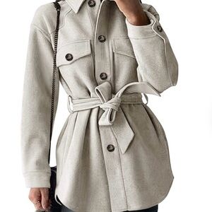 Stylish Women's Beige Belted Utility Jacket
